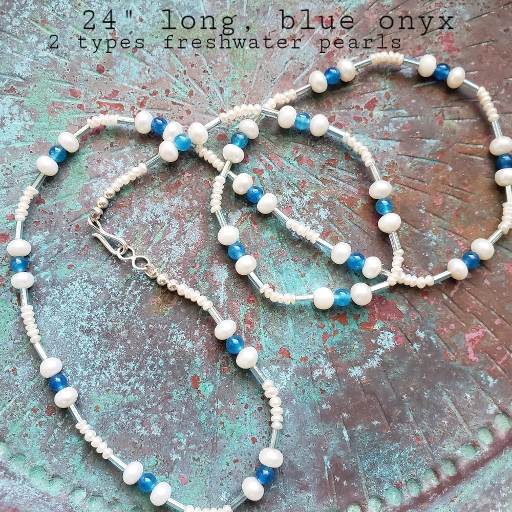 Blue Onyx And Freshwater Pearls Necklace - Picture 5 of 8